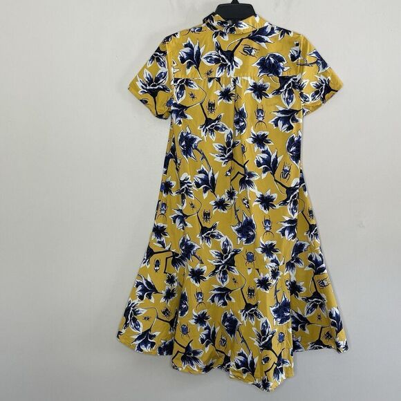 OSMAN YOUSEFZADA Beetle Print Shirtdress Women 2 Yellow Floral Scarab Cotton - Picture 11 of 16
